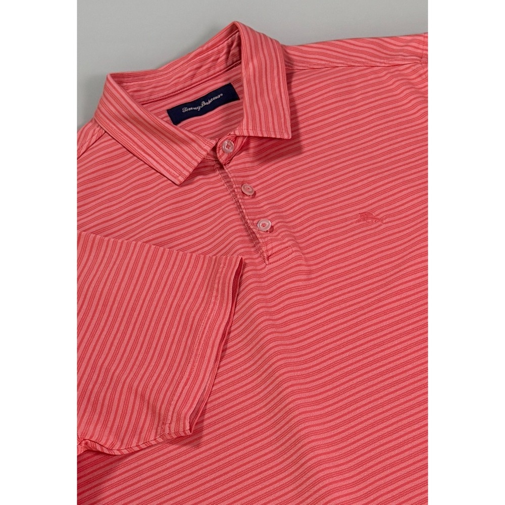 Tommy Bahama Polo Shirt Striped Coral Red Performance Golf DadCore Preppy - XL